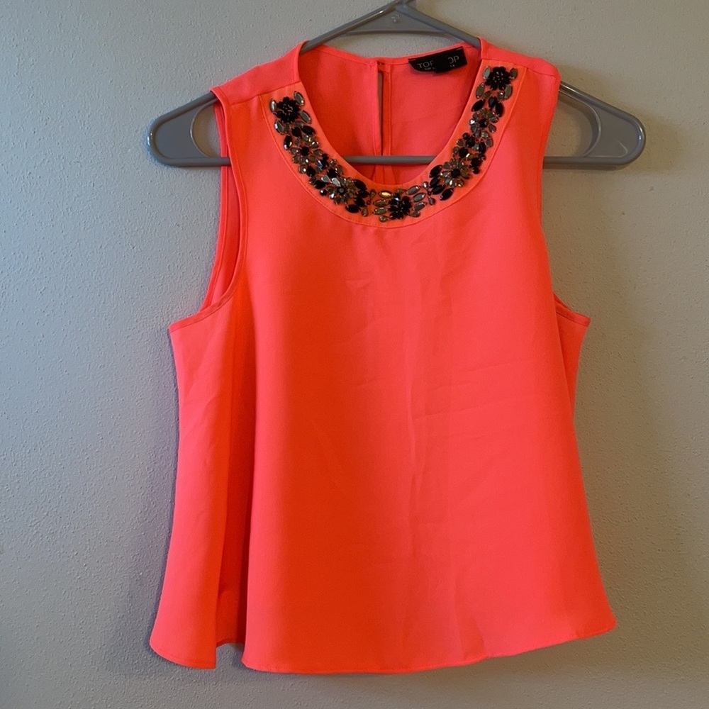 Topshop fluorescent pink top with stone embellishment